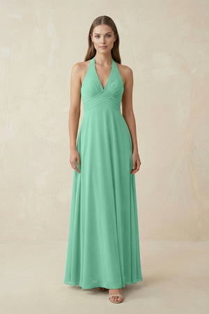 A-Line Pleated Chiffon V-Neck Bridesmaid Dress in Turquoise - SHE IS ME BRIDESMAID DRESSES