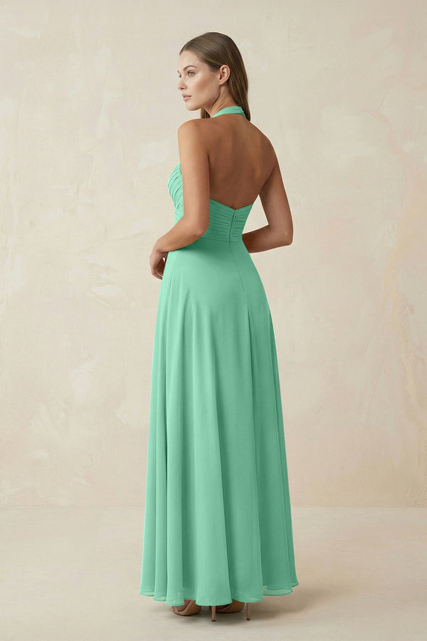 A-Line Pleated Chiffon V-Neck Bridesmaid Dress in Turquoise - SHE IS ME BRIDESMAID DRESSES