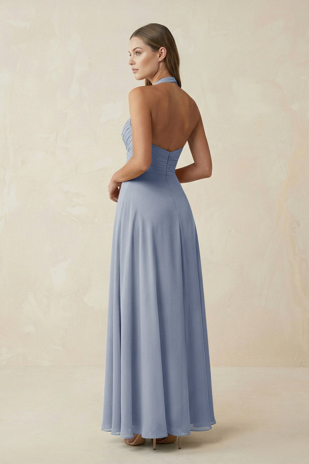 A-Line Pleated Chiffon V-Neck Bridesmaid Dress in Twilight - KISS BRIDAL BRIDESMAID DRESSES
