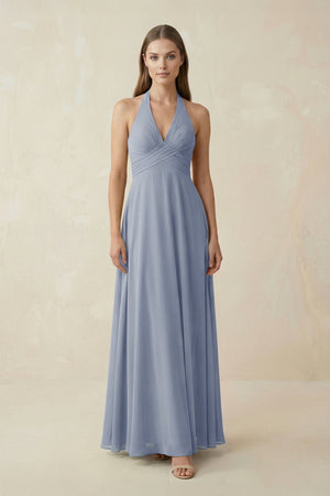 A-Line Pleated Chiffon V-Neck Bridesmaid Dress in Twilight - SHE IS ME BRIDESMAID DRESSES