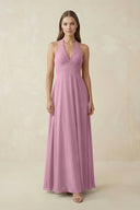 A-Line Pleated Chiffon V-Neck Bridesmaid Dress in Vintage Mauve - SHE IS ME BRIDESMAID DRESSES