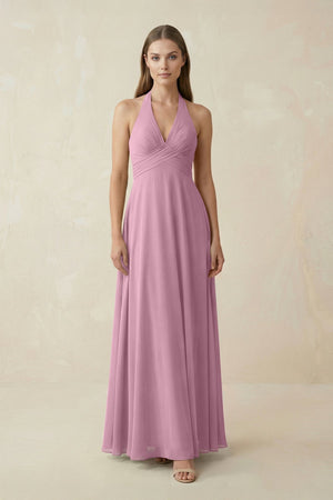 A-Line Pleated Chiffon V-Neck Bridesmaid Dress in Vintage Mauve - SHE IS ME BRIDESMAID DRESSES