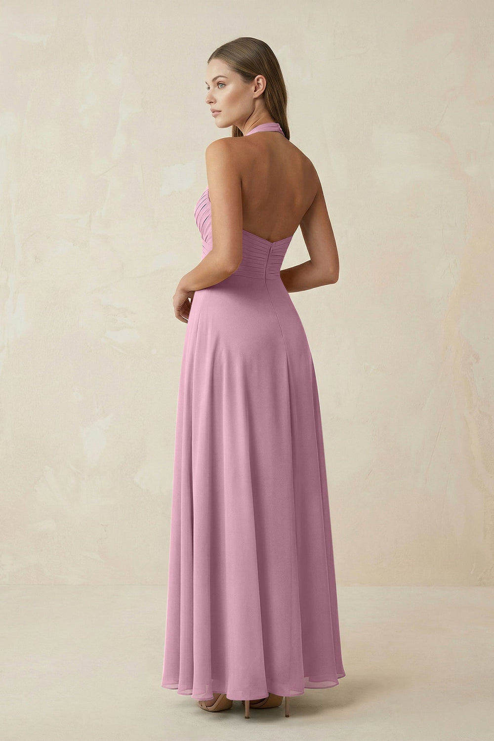 A-Line Pleated Chiffon V-Neck Bridesmaid Dress in Vintage Mauve - KISS BRIDAL BRIDESMAID DRESSES