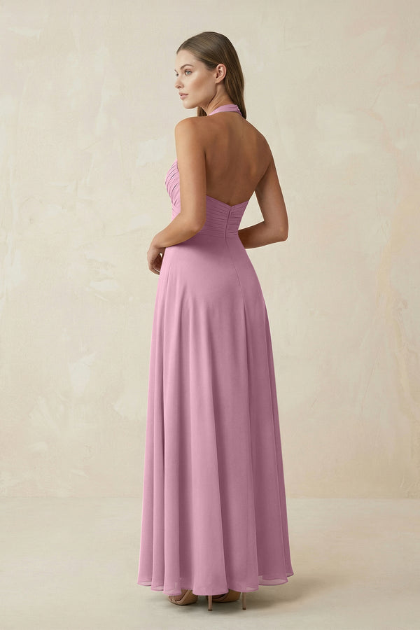 A-Line Pleated Chiffon V-Neck Bridesmaid Dress in Vintage Mauve - SHE IS ME BRIDESMAID DRESSES