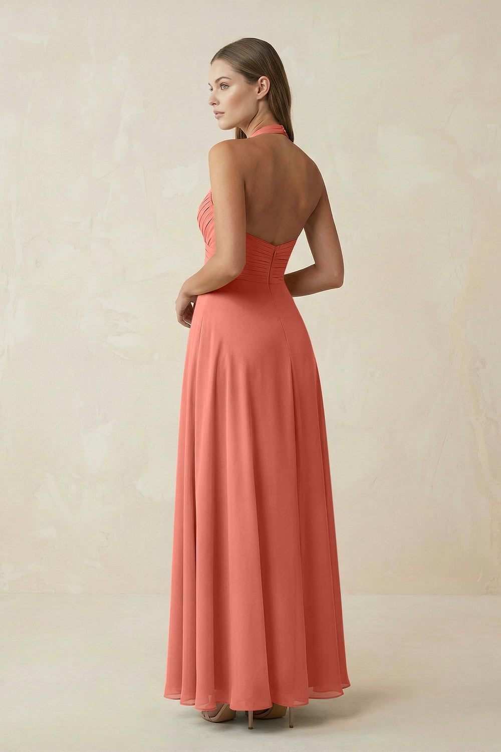 A-Line Pleated Chiffon V-Neck Bridesmaid Dress in Wild Rose - SHE IS ME BRIDESMAID DRESSES