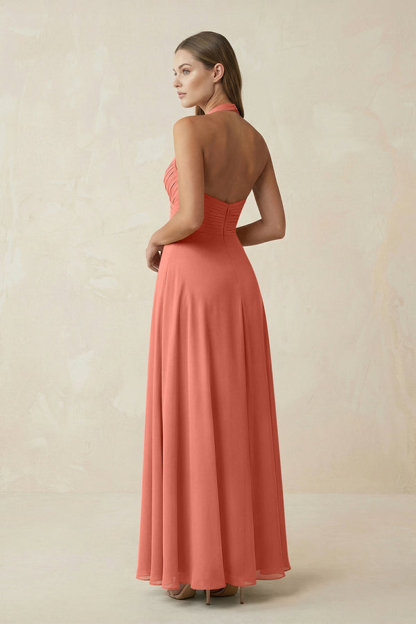 A-Line Pleated Chiffon V-Neck Bridesmaid Dress in Wild Rose - SHE IS ME BRIDESMAID DRESSES