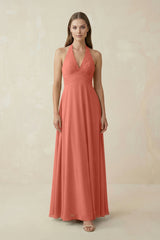 A-Line Pleated Chiffon V-Neck Bridesmaid Dress in Wild Rose - KISS BRIDAL BRIDESMAID DRESSES