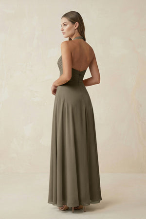 A-Line Pleated Chiffon V-Neck Bridesmaid Dress in Willow Green - SHE IS ME BRIDESMAID DRESSES