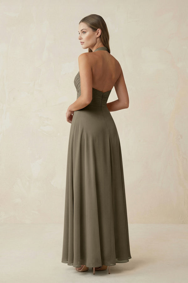 A-Line Pleated Chiffon V-Neck Bridesmaid Dress in Willow Green - SHE IS ME BRIDESMAID DRESSES
