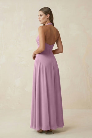 A-Line Pleated Chiffon V-Neck Bridesmaid Dress in Wisteria - SHE IS ME BRIDESMAID DRESSES