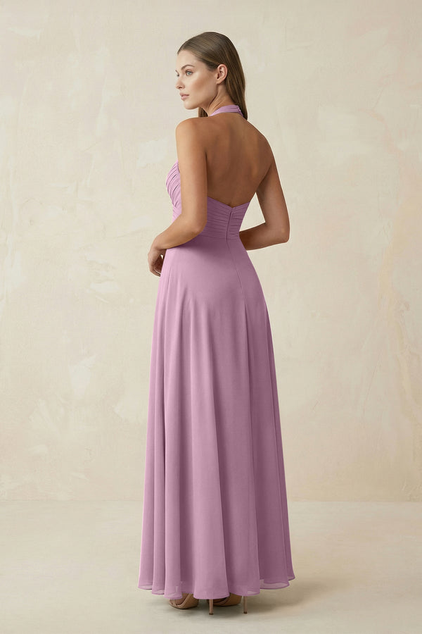 A-Line Pleated Chiffon V-Neck Bridesmaid Dress in Wisteria - SHE IS ME BRIDESMAID DRESSES