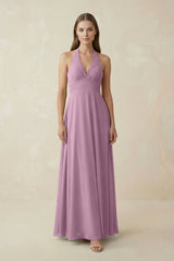 A-Line Pleated Chiffon V-Neck Bridesmaid Dress in Wisteria - KISS BRIDAL BRIDESMAID DRESSES