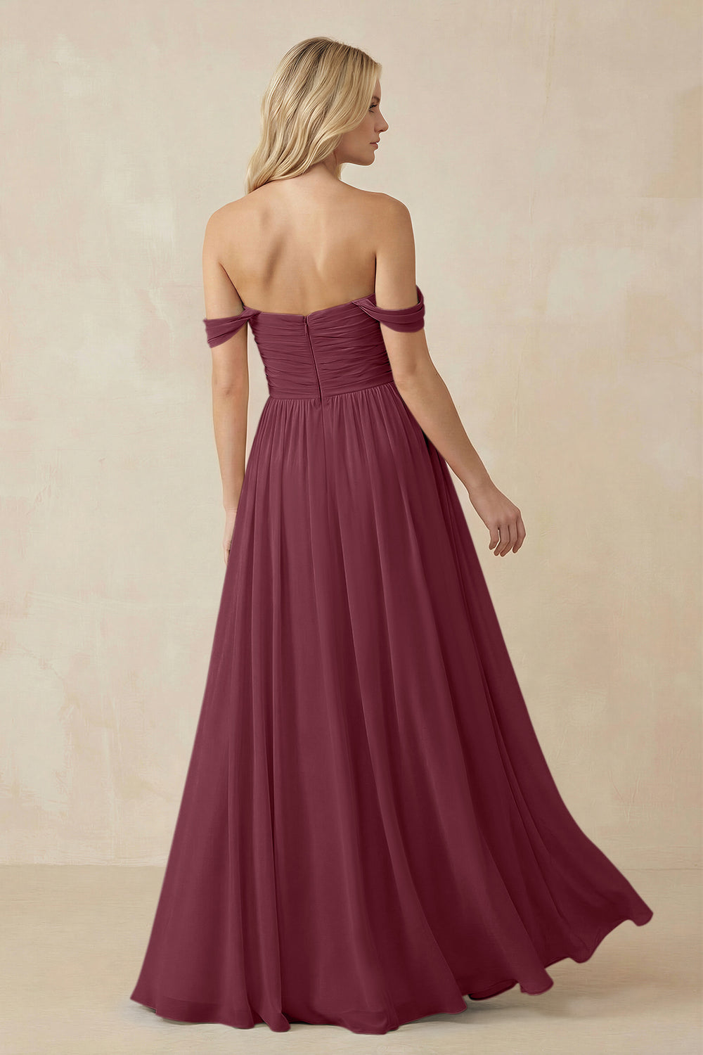 A-Line Pleated Long Chiffon Bridesmaid Dress in Desert Rose