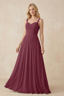 A-Line Pleated Long Chiffon Bridesmaid Dress in Desert Rose | KISSBRIDAL