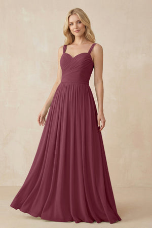 A-Line Pleated Long Chiffon Bridesmaid Dress in Desert Rose | KISSBRIDAL