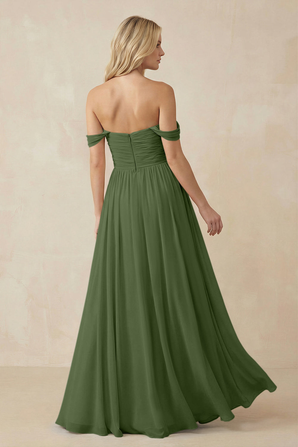 A-Line Pleated Long Chiffon Bridesmaid Dress in Moss