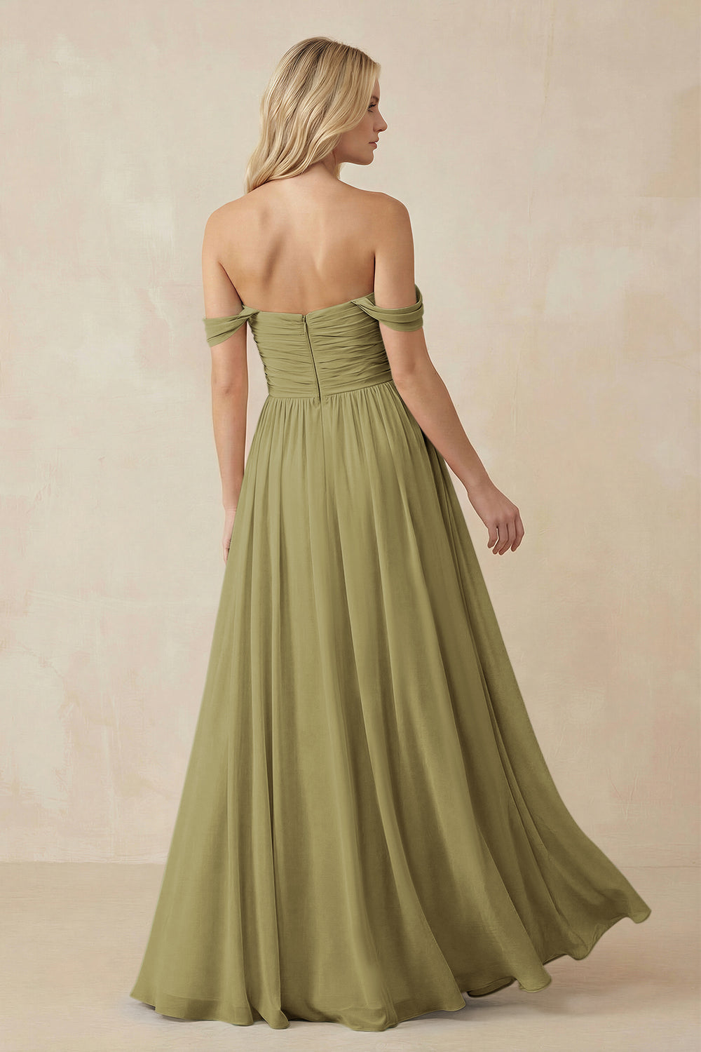 A-Line Pleated Long Chiffon Bridesmaid Dress in Moss Green