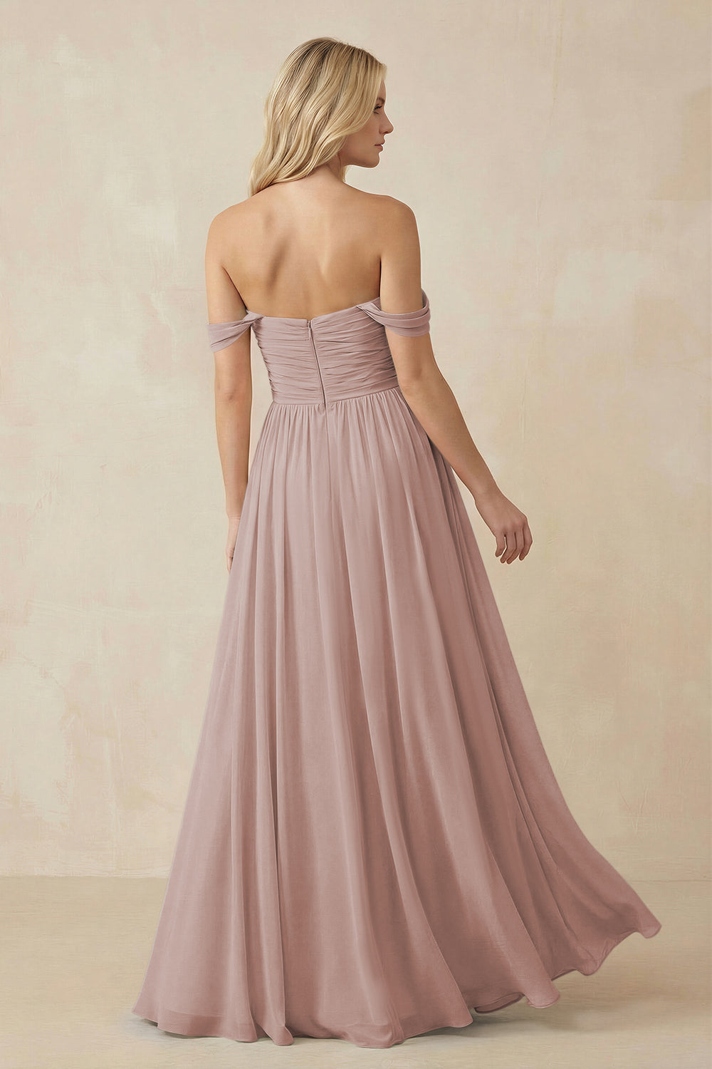 A-Line Pleated Long Chiffon Bridesmaid Dress in Toffee