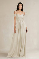 A - Line Pleated Off - the - Shoulder Chiffon Bridesmaid Dress in Dove Gray - KISS BRIDAL Bridesmaid Dresses