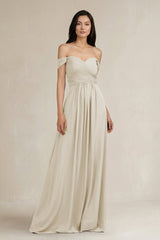 A - Line Pleated Off - the - Shoulder Chiffon Bridesmaid Dress in Dove Gray - KISS BRIDAL Bridesmaid Dresses