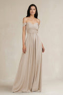 A - Line Pleated Off - the - Shoulder Chiffon Bridesmaid Dress in Frost - KISS BRIDAL Bridesmaid Dresses
