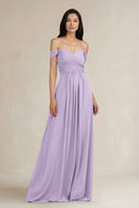 A - Line Pleated Off - the - Shoulder Chiffon Bridesmaid Dress in Lavender - KISS BRIDAL Bridesmaid Dresses