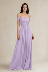 A - Line Pleated Off - the - Shoulder Chiffon Bridesmaid Dress in Lavender - KISS BRIDAL Bridesmaid Dresses
