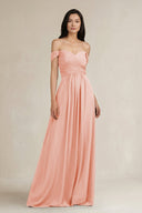 A - Line Pleated Off - the - Shoulder Chiffon Bridesmaid Dress in Rose Petal - SHE IS ME Bridesmaid Dresses
