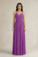 A - Line Pleated Spaghetti Strap Chiffon Bridesmaid Dress in Amethyst - KISS BRIDAL Bridesmaid Dresses