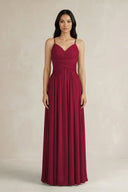 A - Line Pleated Spaghetti Strap Chiffon Bridesmaid Dress in Berry - KISS BRIDAL Bridesmaid Dresses