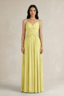 A - Line Pleated Spaghetti Strap Chiffon Bridesmaid Dress in Buttercup - KISS BRIDAL Bridesmaid Dresses