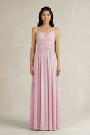 A - Line Pleated Spaghetti Strap Chiffon Bridesmaid Dress in Candy Pink - KISS BRIDAL Bridesmaid Dresses