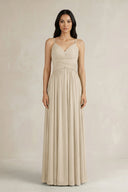 A - Line Pleated Spaghetti Strap Chiffon Bridesmaid Dress in Champagne - KISS BRIDAL Bridesmaid Dresses