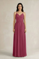 A - Line Pleated Spaghetti Strap Chiffon Bridesmaid Dress in Desert Rose - KISS BRIDAL Bridesmaid Dresses