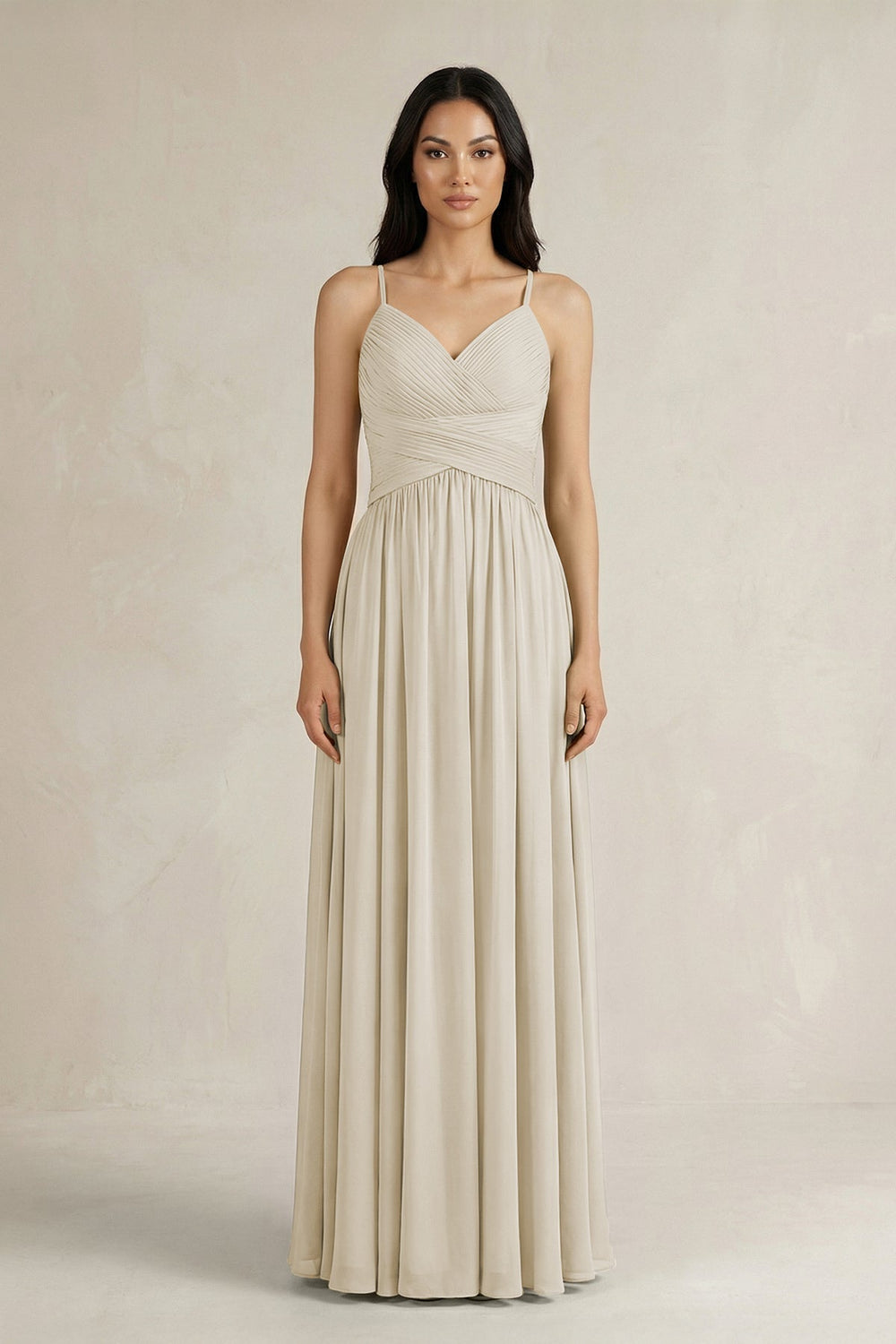 A - Line Pleated Spaghetti Strap Chiffon Bridesmaid Dress in Dove Gray - SHE IS ME Bridesmaid Dresses