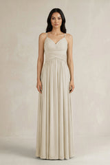 A - Line Pleated Spaghetti Strap Chiffon Bridesmaid Dress in Dove Gray - KISS BRIDAL Bridesmaid Dresses