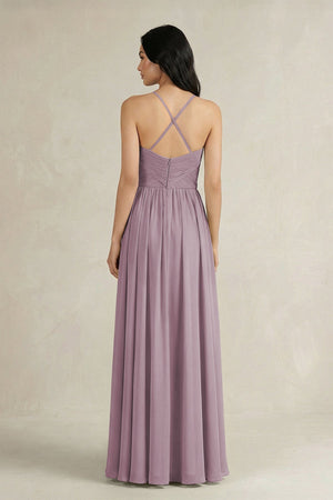 A - Line Pleated Spaghetti Strap Chiffon Bridesmaid Dress in Dusk - KISS BRIDAL Bridesmaid Dresses