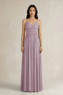 A - Line Pleated Spaghetti Strap Chiffon Bridesmaid Dress in Dusk - KISS BRIDAL Bridesmaid Dresses