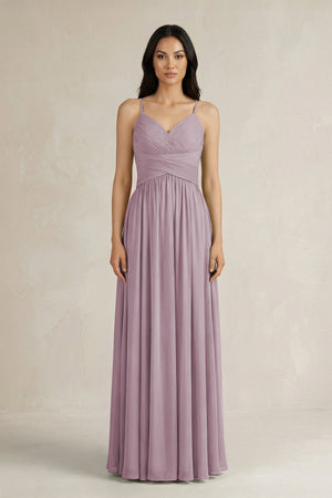 A - Line Pleated Spaghetti Strap Chiffon Bridesmaid Dress in Dusk - KISS BRIDAL Bridesmaid Dresses