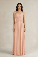 A - Line Pleated Spaghetti Strap Chiffon Bridesmaid Dress in English Rose - KISS BRIDAL Bridesmaid Dresses