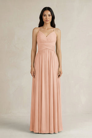 A - Line Pleated Spaghetti Strap Chiffon Bridesmaid Dress in English Rose - KISS BRIDAL Bridesmaid Dresses