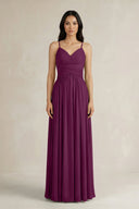 A - Line Pleated Spaghetti Strap Chiffon Bridesmaid Dress in Fig - KISS BRIDAL Bridesmaid Dresses