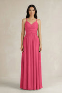 A - Line Pleated Spaghetti Strap Chiffon Bridesmaid Dress in Fuchsia - KISS BRIDAL Bridesmaid Dresses