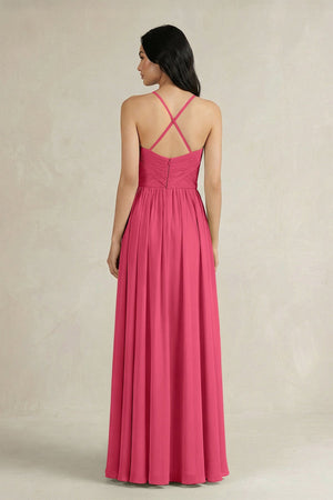 A - Line Pleated Spaghetti Strap Chiffon Bridesmaid Dress in Fuchsia - KISS BRIDAL Bridesmaid Dresses