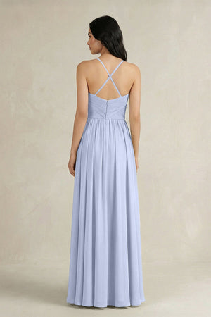 A - Line Pleated Spaghetti Strap Chiffon Bridesmaid Dress in Ice - KISS BRIDAL Bridesmaid Dresses