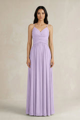 A - Line Pleated Spaghetti Strap Chiffon Bridesmaid Dress in Lavender - KISS BRIDAL Bridesmaid Dresses
