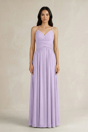 A - Line Pleated Spaghetti Strap Chiffon Bridesmaid Dress in Lavender - KISS BRIDAL Bridesmaid Dresses
