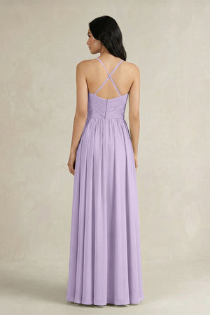 A - Line Pleated Spaghetti Strap Chiffon Bridesmaid Dress in Lavender - KISS BRIDAL Bridesmaid Dresses