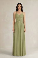 A - Line Pleated Spaghetti Strap Chiffon Bridesmaid Dress in Moss Green - SHE IS ME Bridesmaid Dresses