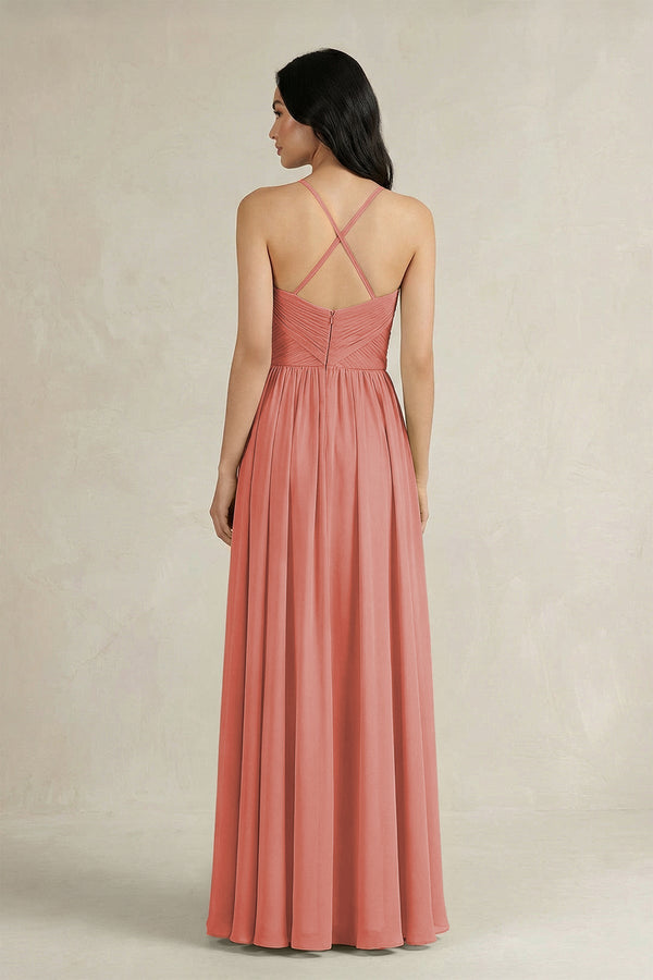 A - Line Pleated Spaghetti Strap Chiffon Bridesmaid Dress in Mulberry - KISS BRIDAL Bridesmaid Dresses